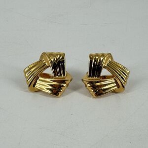 Vintage Signed Monet Gold Tone Clip On Earrings 1”